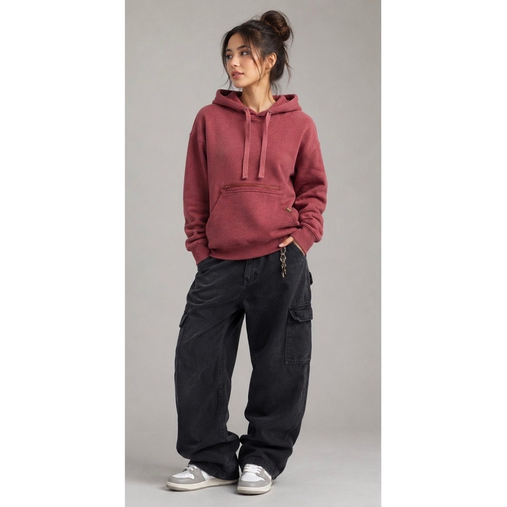 Berne Women Small Regular Sangria Rose Heather Hoodie Sweatshirt Zipper Pocket
